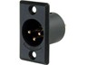 XLR 3 Pole Male Rectangular Panel Connector-27x36mm Flange Black Finish 2x4mm Front Mntg Holes 19mm Panel c/o - Gold over Copper Alloy Solder Contacts 15A 125VAC [XLR-D3MBAU]