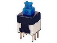 Miniature Push Button Switch • Latch • 0.1A-30VDC • Blue • Square Actuator [P1-1S1 BLUE]