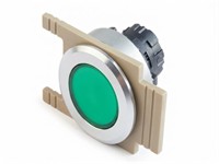 Push Button Actuator Illuminated Momentary • Green Flush Lens • Metallic Silver 35mm Flush Bezel [P351MGS]