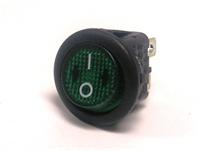 Round Illuminated Rocker Switch • Form : DPST-1-0 • 10A-250 VAC • Solder Tag • Ø20mm • Green Lens Round Actuator • Marking : - / O [MR210-R5ABG]