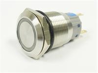 Ø19mm Vandal Resistant Stainless Steel IP67 Push Button and Green 12V LED Ring Illuminated Switch with 1C/O Latch Operation and 5A-250VAC Rating [AVP19F-L2SCG12]