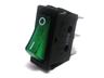 Large Illuminated Rocker Switch • Form : SPST-1-0 • 16A-250 VAC • Solder Tag • 30x11mm • Green Lens Curved Actuator • Marking : - / O [RH110-C5ABG]