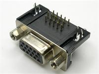 15 way Female D-Sub Connector with PCB Right Angle termination and High Density Pins [DEPA15SHD]