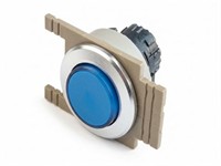 Push Button Actuator Non-Illuminated Momentary • Blue Raised Button • Metallic Silver 35mm Flush Bezel [PB352MSB]