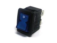 Miniature Illuminated Rocker Switch • Form : DPST-1-0 • 10A-250 VAC • Solder Tag • 19x13mm • Blue Lens Curved Actuator • Marking : • [MR210-C6ABU]