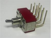 Miniature Toggle Switch • Form : 4PDT-1-0-1 • 5A-120 VAC • Right-Angle-PCB-ThruHole • Ver.Opr.Std.Lever Actuator [8405P]