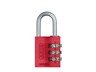 ABUS Combination Padlock Red, Aluminium Body, Width:30mm, Shackle Diameter:5mm, Anodized Coating - Corrosion Resistant, Vertical Clearance:25mm, Locking Type:Number Combination, Resettable 3 DIGIT Code, Depth:15.5mm, Height:65mm, Weight:52g [ABUS PADLOCK 145/30 RED]