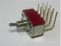 Miniature Toggle Switch • Form : 4PDT-1-0-(1) • 5A-120 VAC • Right-Angle-PCB-ThruHole • Ver.Opr.Std.Lever Actuator [8409P]