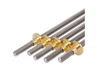 8mm x 300mm Right Handed Lead Screw with Brass Nut. T8 x 2 x 8: Thread Diameter 8mm, 2mm Pitch, Lead - 8mm Per Turn [BMT M8 LEAD SCREW+NUT 300MM]