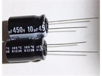 Mini General Purpose Electrolytic Capacitor • Lead Space: 5mm • Radial • Case Size: φD 13mm, Height 26mm • 10µF • ±20% • 450V [10UF 450VR]