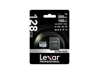 Lexar Professional Silver Plus MicroSDXC UHS-I 128GB+ Adapter Class 10 , UP TO 205MB/s Read, 150MB/s Write Speed, 4K UHD, UHS Speed Class:U3, V30, Application Performance:A2 [LEXAR LMSSIPL128G-BNANG]