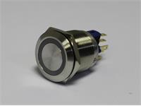 Vandal Resistant Push Button Switch 22mm Latch. Flat Button. Blue Ring LED 12V - 1N/O - 1C/O 5A-250VAC -IP65- Stainless Steel [AVP22F-L3SCB12]