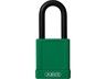 ABUS Industrial Safety Padlock Green, Aluminium Body, Width:40mm, Shackle Diameter:7mm, High Precision 6 Pin Cylinder, RH6, Vertical Clearance:38mm, Locking Type:Key , Depth:20mm, Height:90mm, Intrinsically Safe, Key Retaining, Weight:110g [ABUS PADLOCK 74/40 GRN]
