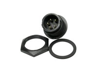 Multi-Con-X 5-position Panel Mount Pin Connector with Contact Size #20 Gold plated Solder Cup style Pins and Standard Panel Mount Backshell with epoxy [4382-5PG-3ES]