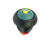 IP67 Illuminated Momentary Push Button Switch • Form : SPST-0-(1M) • 17mm Round Black Bezel • Green Button with Yellow LED • Solder-Lug [PBR171ATLE5L4]