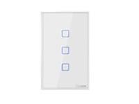SONOFF 4X2 Luxury White Glass Panel Touch Wall Light Triple Switch. It can also be Controlled via 433MHZ RF or WIFI through IOS/Android App- Ewelink. US Version [SONOFF T2 WIF+RF TOUCH US 3W WH]