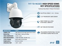 DOME Camera H.265 20x3MP HD/IP High Speed ,1/2.8”CMOS,2048x1536,Aut/Man Day/Night, 20x Zoom Lens,100m IR, IP66/TVS 6KV Llightning Protection/Surge Protection [TVT TD-9632E2]