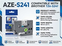 Brother Compatible, TZE, Extra Strong Adhesive Tape Black on White 18mm ( 8 Metres) [AZE-S241]
