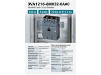 Circuit breaker 3VA1 IEC Frame 250 breaking capacity class H Icu=70 kA @ 415 V 3-pole, starter protection TM120M, AM, In=160 A without overload protection short-circuit protection Ii=7...16 x In nut keeper kit [3VA1216-6MH32-0AA0]