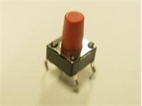 Tactile Switch • Form : 1A - SPST (NO)/4Termn • 50mA-12VDC • 260gf • PCB-ThruHole • Red • Case Size : 6x6 ,Height : 9.5,Lever : 6.0mm [DTS65R]
