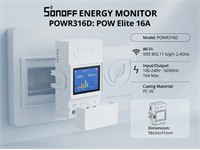 WiFi Smart Switch (16A) with LCD for Energy Monitoring. Track Power, Current, Voltage, and cumulative power consumption of your appliances in Real-Time on the LCD Screen. Can be mounted on a DIN Rail [SONOFF ENERGY MONITOR POWR316D]