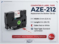 Brother Compatible Label Cartridge, TZE in Red on White Tape 6mm (8metres), AZE-212 = BRH TZE 212 [AZE-212]