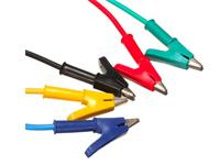 SET OF 5 COLOURS 4MM BANANA PLUGS TO CROCODILE CLIP LEADS ON 1MT SILICONE CABLE [CMU 5X1M SILICONE CROC TO BANANA]