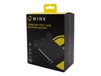 WINX ﻿Charge PRO Type-C 100W GaN Power Adapter, Input:100~240V 2.5A (50/60Hz), Output Power:Up to 100W GaN (PD3.0), Output Ratings 5V3A/9V3A/12V3A/15V3A/20V5A, Efficiency Level:VI, 1.2m Cable, Adapter Dimensions:63x63x30mm [WINX-DC104]