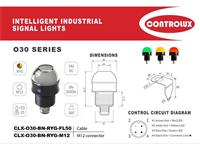 Industrial LED Panel Dome Signal Lamp - Multi Function 3 Color RYG - 30mm OD 24VDC - 22mm Panel Cut Out w/M12 Connector [CLX-O30-BN-RYG-M12]