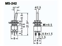 Miniature Toggle Switch • Form : DPDT-1-1 • 3A-125 VAC • Solder-Lug • Standard-Lever Actuator [MS245]