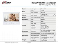 Dahua Analog Indoor Monitor 7inch TFT Screen , Res:800x480 , Casing:PC+ABS , PSU12V/2A , 133.90×182.70×17.70mm , 0.48kg [DHA VTH1020J]