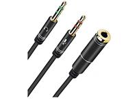 HEADSET , Y - SPLITTER AUDIO CABLE ADAPTER WITH SEPARATE MICROPHONE AND HEADPHONE CONNECTOR FOR PC AND LAPTOP,FEMALE 3.5MM JACK SOCKET TO 2 x 3.5MM MALE JACK PLUGS.(~25CM CABLE LENGTH) [HEADSET AUDIO+MIC CABLE #TT]