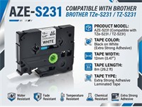 Brother Compatible, TZE, Extra Strong Adhesive Tape Black on White 12mm ( 8 Metres) [AZE-S231]