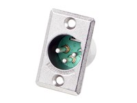 XLR 3 Pole Male Rectangular Panel Connector-27x36mm Flange Satin Finish 2x4mm Front Mntg Holes 19mm Panel c/o - Silver over Copper Alloy Solder Contacts 15A 125VAC [XLR-D3M]