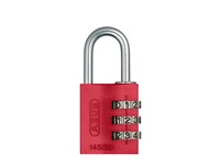 ABUS Combination Padlock Red, Aluminium Body, Width:30mm, Shackle Diameter:5mm, Anodized Coating - Corrosion Resistant, Vertical Clearance:25mm, Locking Type:Number Combination, Resettable 3 DIGIT Code, Depth:15.5mm, Height:65mm, Weight:52g [ABUS PADLOCK 145/30 RED]