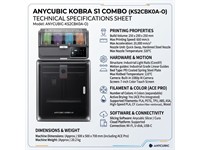 Anycubic Kobra S1 Ace 2 Pro Combo 3D Printer , 4.3" Captive Touch Screen , Supporting Filaments:PLA/TPU/PETG/ABS/ASA , Wi-Fi 2.4GHz , Rated Power:500W/1500W , Acceleration:20000mm/s² , Max Printing Speed:600mm/s , Printing Volume:250×250×250mm [ANYCUBIC-KS2CBK0A-O]
