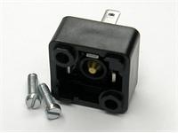 Valve Connector - Mini Cube Male Panel Solder Term. DIN43650-C-9,4mm (DIN EN Style) - 2 Pole + Earth 6A 250VAC/VDC IP65 w/2 Screws - Central Nut BLACK (933110100) [GSSNA200 BK]