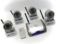 Matched System of 4x812CWAS 2.4GHz Wireless Camera + 1xRC420A 4Channel Remote Control Wireless Receiver • 320 TV Lines • 1/3” Omni Vision CMOS • 4x DC 8V + DC12V [812CWAS+RC420A-4XCAM]