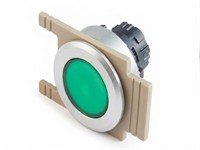 PB Actuator Illum. Latching - green flush lense aluminium 35mm flush bezel [P351LGA]