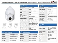 Dahua Starlight TiOC Wizsense Network PTZ 4MP 5~125mm, 150m IR, WDR, 1/2.8" Starvis CMOS, 25 x Optical Zoom, 120dB 3D DNR, Resolution: 2560x1440, 720P (1280×720), 2D/3D, DC 24V/2.5A, IP66 [DHA SD6C3425GB-HNRAPV1 5-125MM]