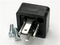 Valve Connector - Mini Cube Male Panel Solder Term. DIN43650-C-9,4mm (DIN EN Style) - 3 Pole + Earth 6A 250VAC/VDC IP65 w/2 Screws - Central Nut BLACK (933116100) [GSSNA300 BK]