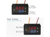 Dual Digital DC AMP/Volt Panel Meter with Shunt. 0-100A Red/0-100V Blue-3 Digit X2 0.28IN LED Display. Power Supply: 4.5V-30V. OD 48x29x21mm. ( lug size 5mm and 3mm) [DPM/HKD DIG DUAL 100V 100A RD/BU]