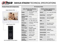 Dahua Video Intercom Kit 7inch Touch Screen, Resolution:1024X600, DWDR, Psu:DC 12V/1A, 1/4" 1.3 MP Cmos, Auto IR, 131.45×46×33.80mm, 0.40kg [DHA KTA02M]