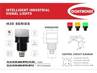 Industrial LED Panel Signal Lamp - Multi Function 3 Color RYG - 30mm OD 24VDC - 22mm Panel Cut Out with 500mm Cable [CLX-H30-BN-RYG-FL50]