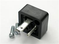 Valve Connector - Mini Cube Male Panel Solder Term. DIN43650-C-9,4mm (DIN EN Style) - 2 Pole + Earth 6A 250VAC/VDC IP65 w/2 Screws - Central Nut BLACK (933110100) [GSSNA200 BK]