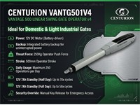 Swing Gate Vantage 12VDC Linear Operator with Piston Drive, Clour Grey - Stroke 500 V3 (LS-Single) - Requires CEN VECCADO2V5 (Excluding Battery 12V7A and Remotes) [CEN VANTG501V4]