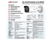 Hikvision AcuSense Bullet Network Camera 4MP, 2.8mm Lens, Upto 60m IR, H.265+, 1/3" Progressive Scan CMOS, WDR:120dB, 1xRJ45 10 M/100M, Built-in Memory Card Slot Upto 512GB, BLC, HLC, 3D DNR, M12 Lens Mount, 32 Kbps to 8Mbps, IP67 [HKV DS-2CD2T46G2H-2I (2.8MM)]