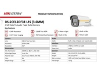 Hikvision ColorVu Bullet Camera 2MP 3.6mm Up to 40m, Smart Hybrid Light, 24/7 Color Imaging with F1.0 Aperture, 1920×1080 Resolution, TVI/AHD/CVI/CVBS, PAL/NTSC, WDR:≥130 dB, 3D DNR, Built-in Microphone, 12VDC ± 25% Max 6.9W, IP67 [HKV DS-2CE12DF3T-LFS (3.6MM)]