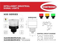 Industrial LED Panel Signal Lamp - Multi Function 3 Color RYG - 50mm OD 24VDC - 30mm Panel Cut Out with M12 Connector [CLX-H50-BN-RYG-M12]