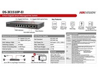 Hikvision Smart Managed 8-Port Gigabit PoE Switch, 2 × Gigabit RJ45 Ports, IEEE 802.3af, IEEE 802.3at, PoE Power Budget:110W, PSU:54VDC, 2.22A Max Power:120W, 20Gbps, Up to 300m Long Range POE Transmission, 6KV Surge Protection, 217.6x27.6x108.5mm [HKV DS-3E1510P-EI]